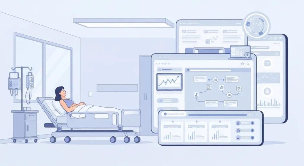 Illustration of AI, automation, and analytics transforming revenue cycle management in healthcare.