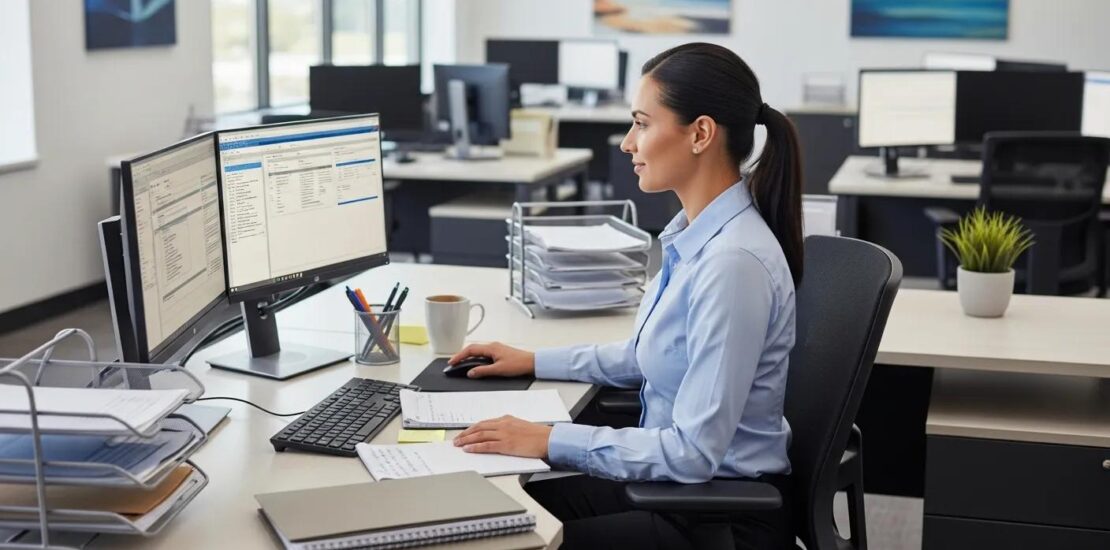 A dedicated professional efficiently managing claims in a modern office environment