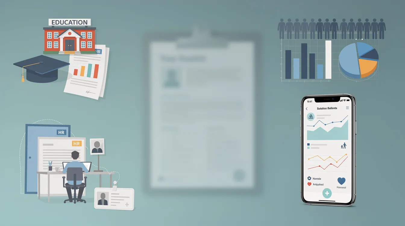 De-identified data, workplace records, and wellness app statistics appear against a healthcare background, framing what is PHI by contrast with information that falls outside HIPAA's protection.